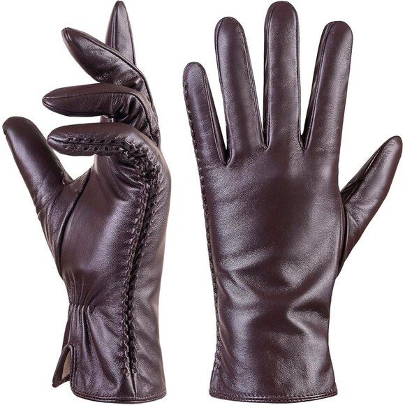 Accessories - Women's Genuine Sheepskin Leather Gloves Winter Warm  Driving Dress Gloves Brown